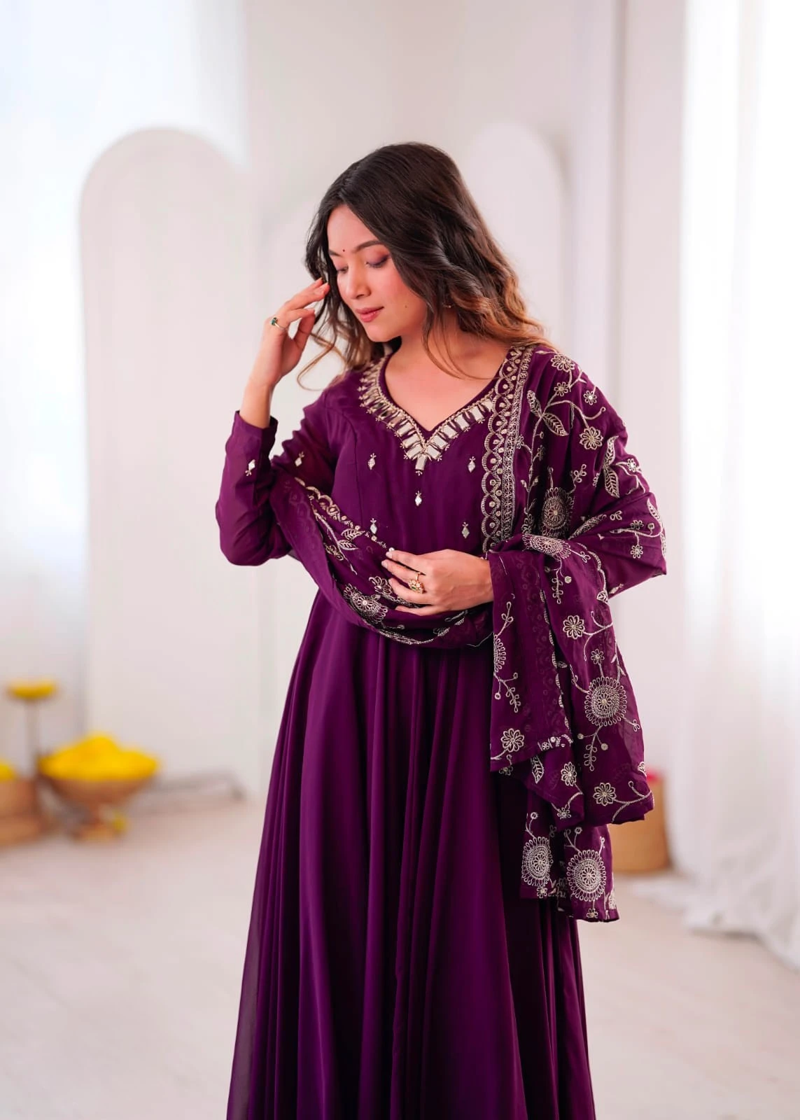 Heavy Faux Georgette Khatli Work With Real Mirror Anarkali Set
